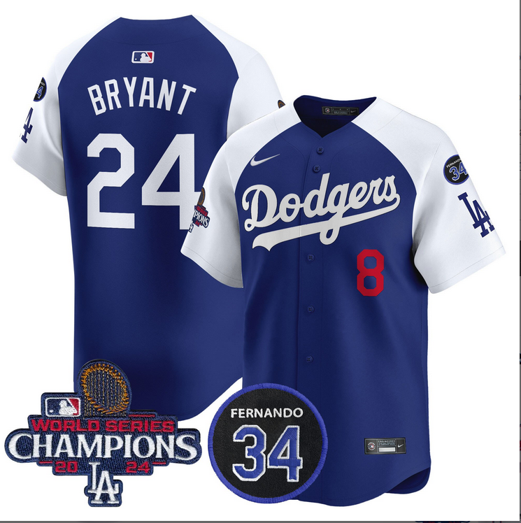 Men MLB Los Angeles Dodgers #24 Bryant  blue 2024 World Series Champions Patch Limited Jersey